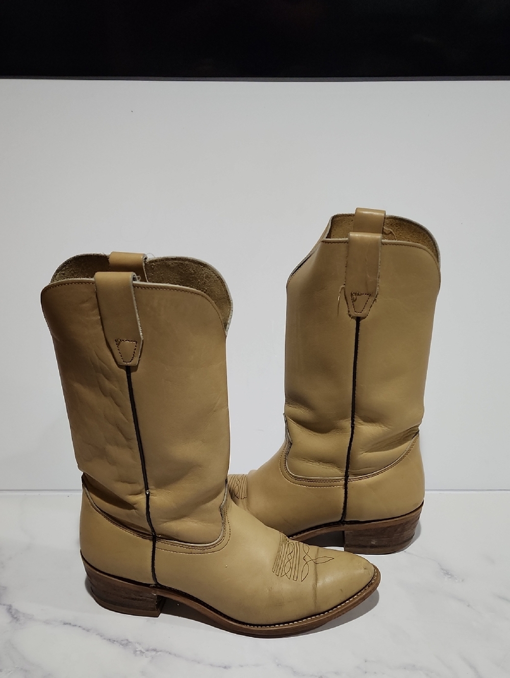 Thom Mcan Riders Cowboy Western Boots Tan Leather